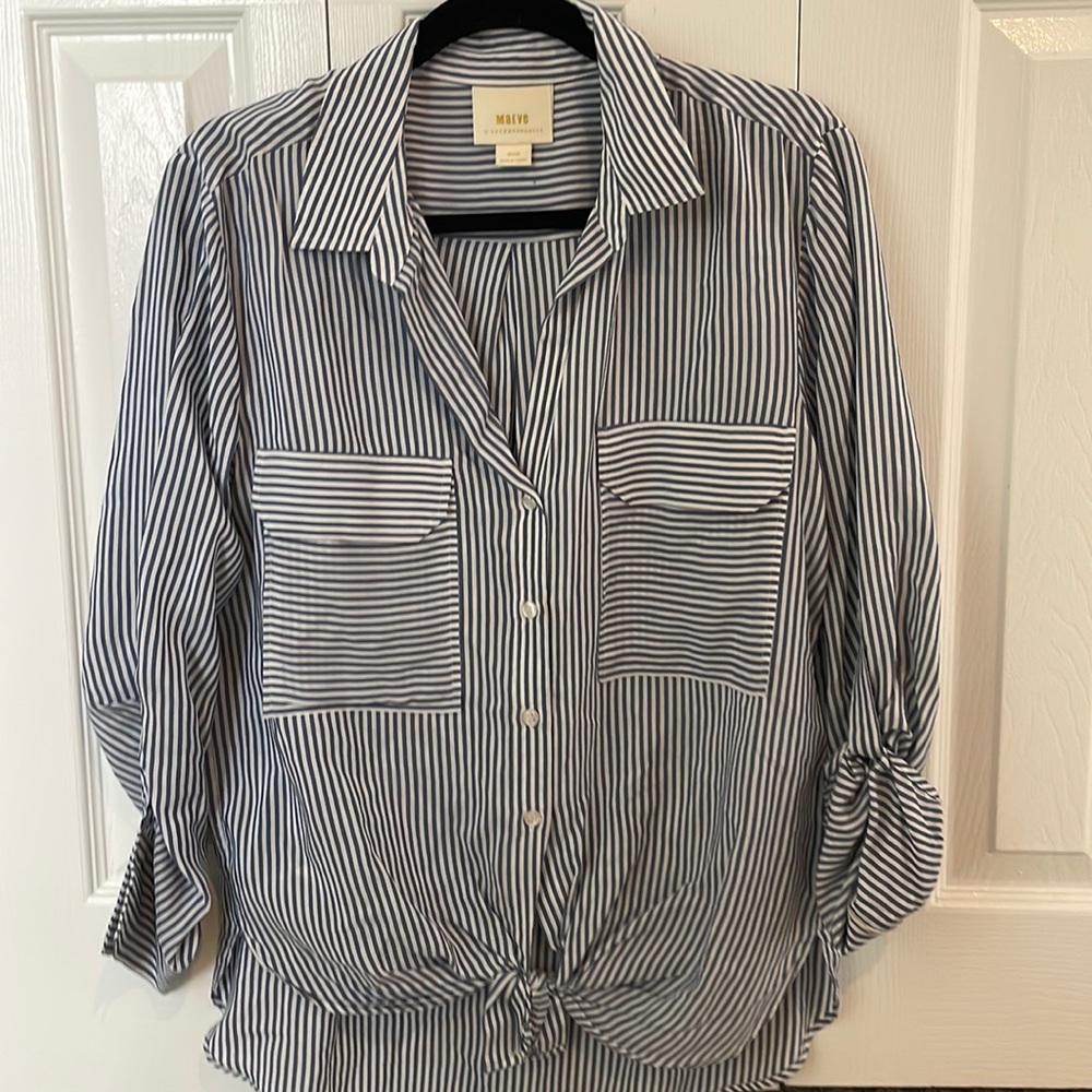 Anthropologie blue and white striped blouse